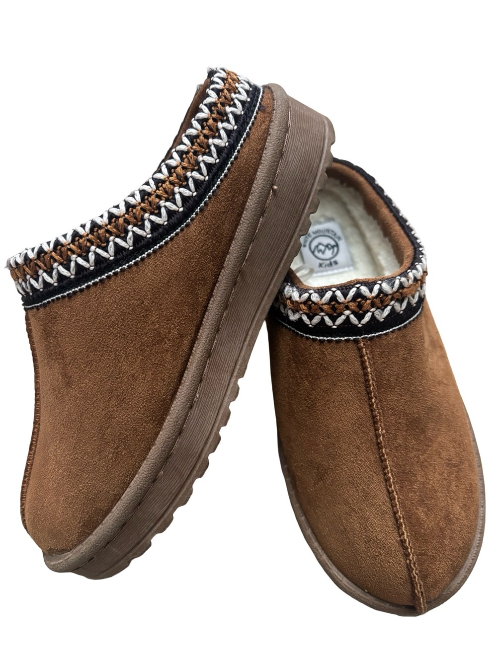 White Mountain Kids Brown Suede Slip-On Clog with Braided Trim (unisex)